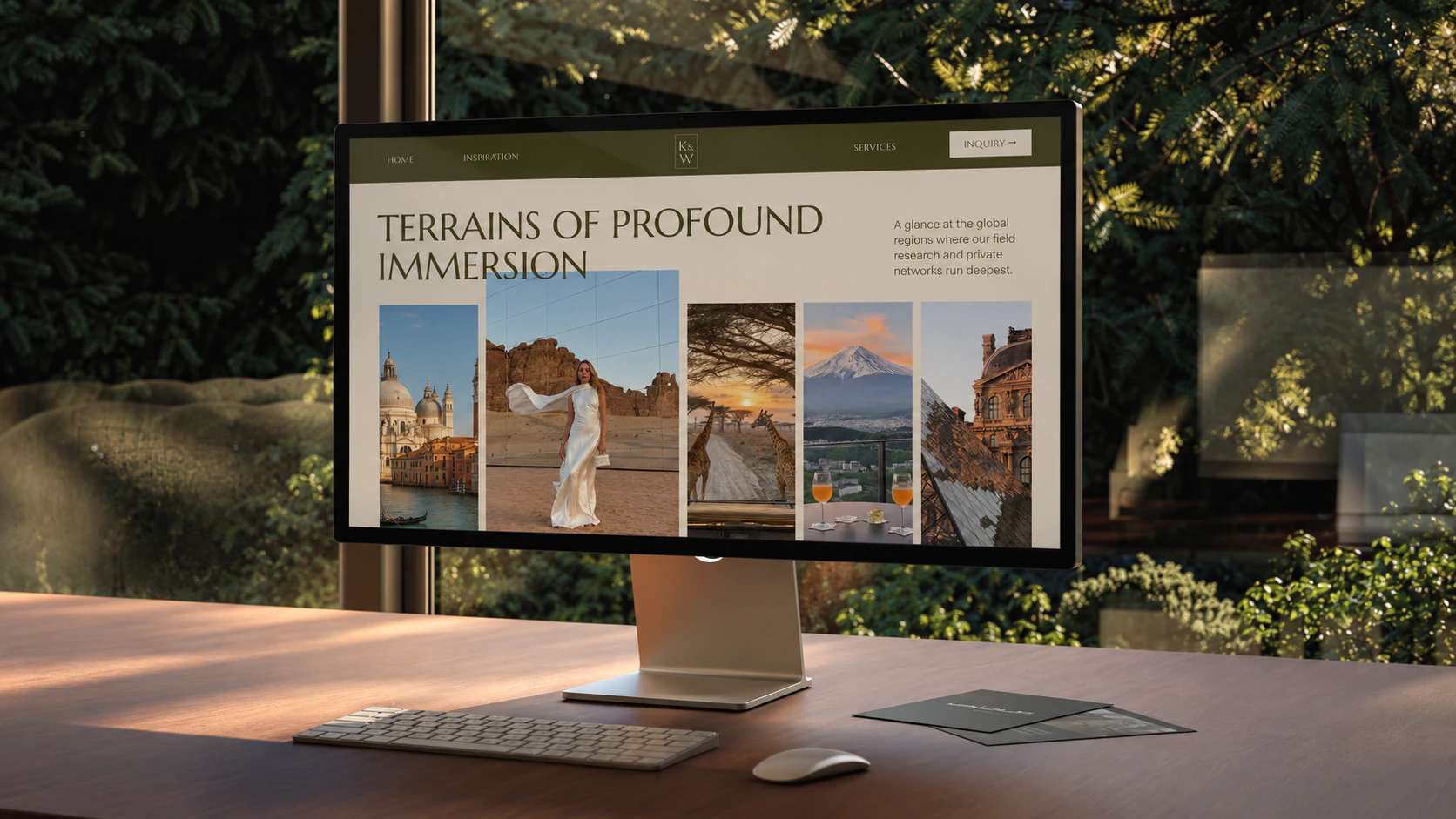 Kensington & Ward travel website displayed on a desktop monitor